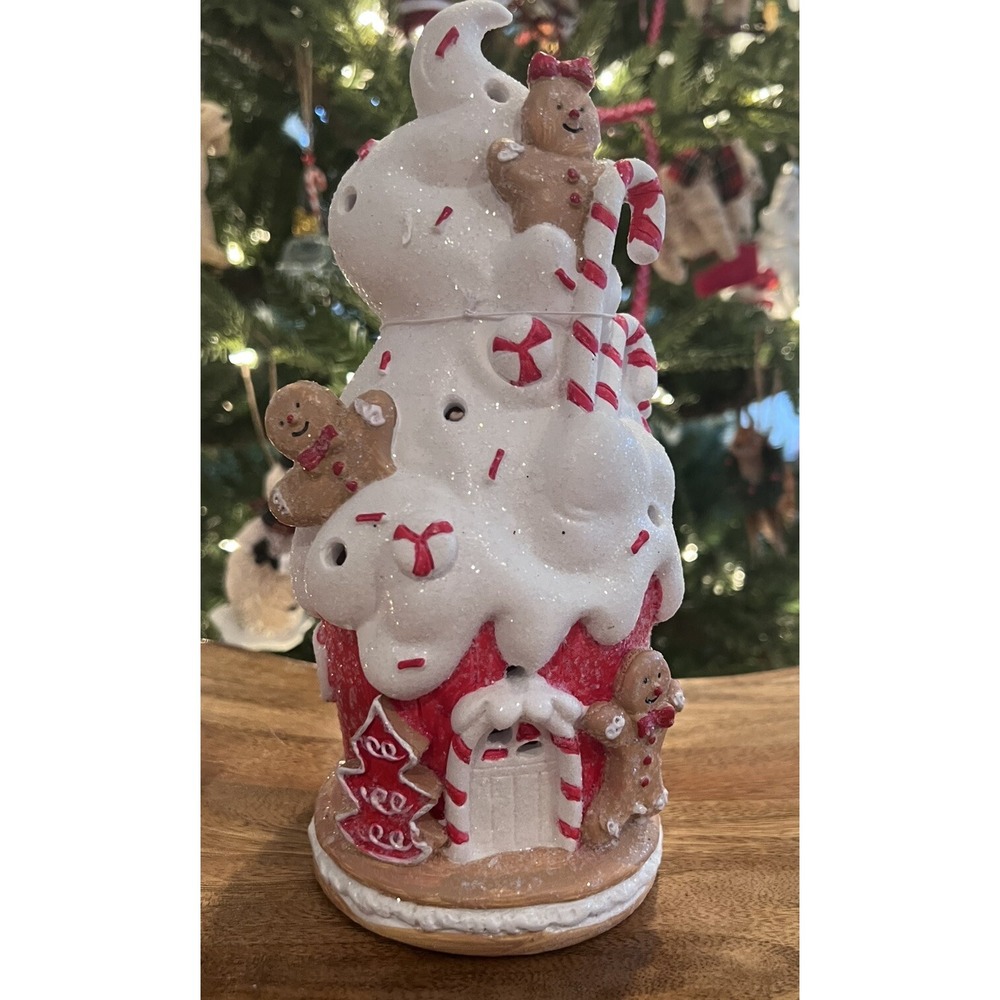 Whimsical Christmas Gingerbread & Candy Cane Ceramic Light-Up Holiday Decoration